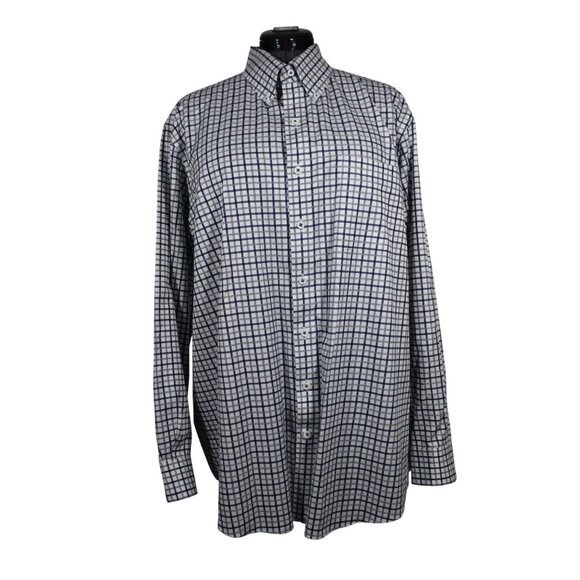 J. Hilburn men's Italian cotton flip cuff business casual windowpane check shirt - Picture 1 of 12